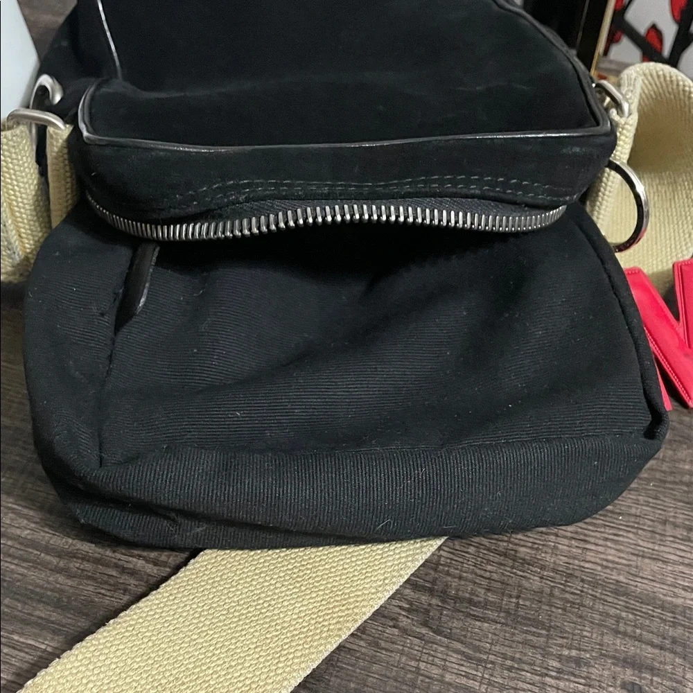 Marc Jacobs Suede Vintage Black Crossbody with Cream Strap and Red M Charm